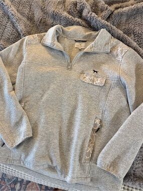 Simply Southern Light Gray Quarter-Zip Pullover with Patterned Accents